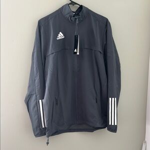 Adidas Gray Windbreaker with Stand-Up Collar and Quarter-Zip